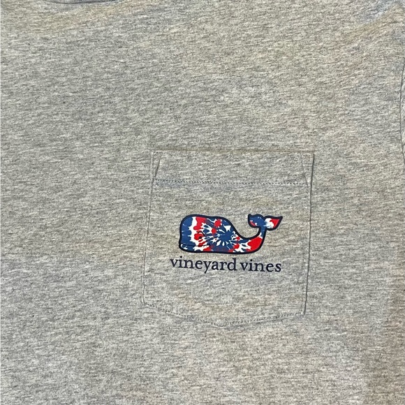 Grey Vineyard Vines t-shirt with red white and blue tie-dye whale. Adult Medium - Picture 3 of 4